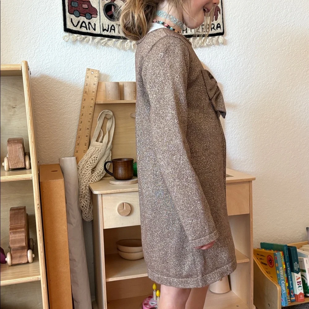 Hanna Andersson Festive Holiday Sparkling Taupe Sweater Dress with Bow